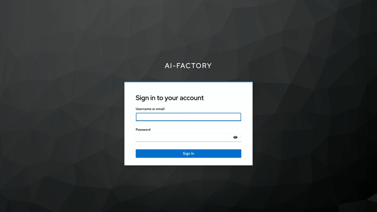 AI-Factory chat application sign-in screen, where a developer and an admin log in to the same app